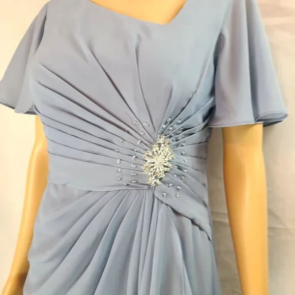 New Mother of the Bride (6) Dusty Blue Chiffon Flutter Sleeve Ruched Maxi Dress - Picture 4 of 14